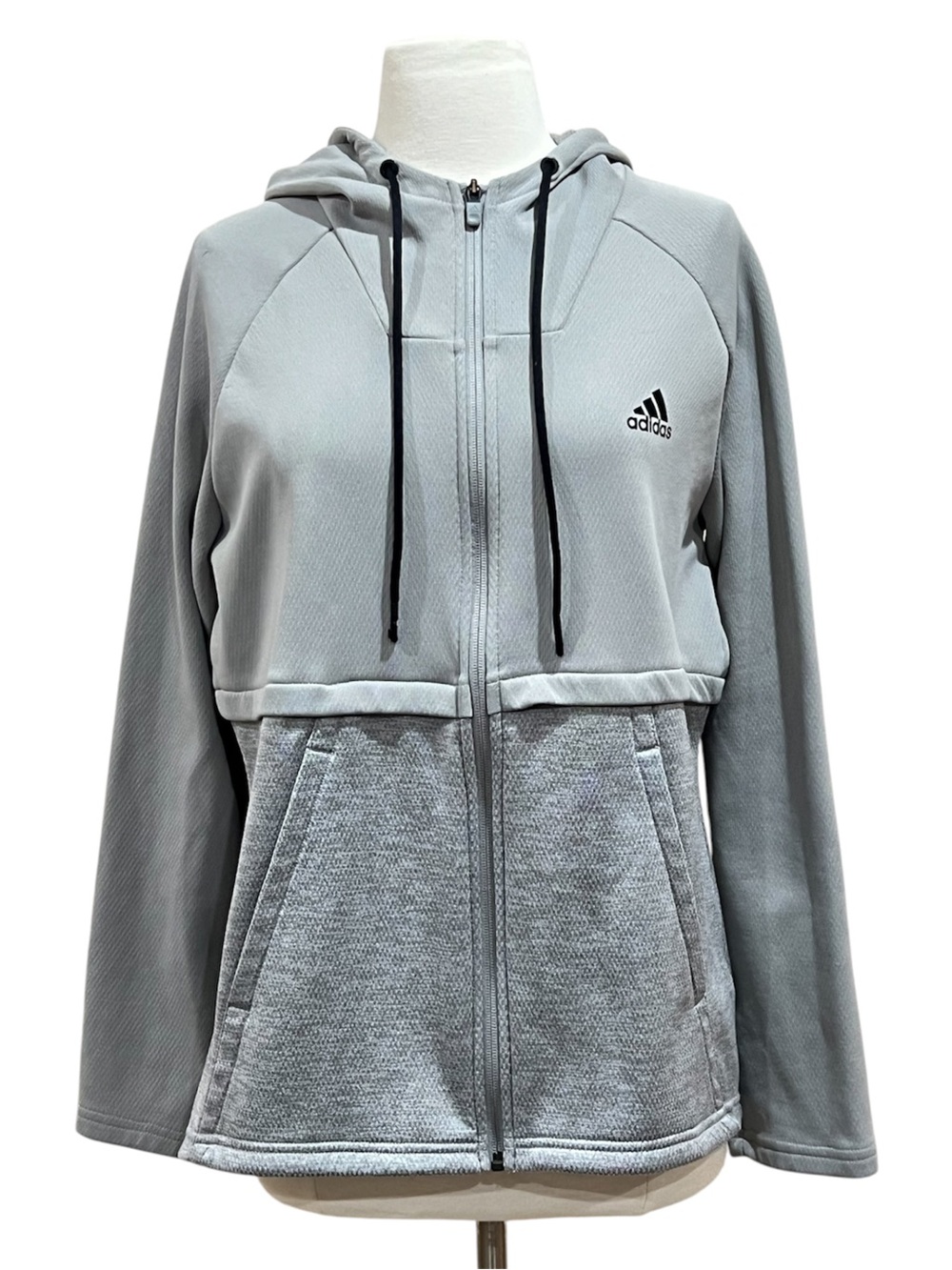 Adidas Grey Full Zip Hoodie Sweatshirt Size Large